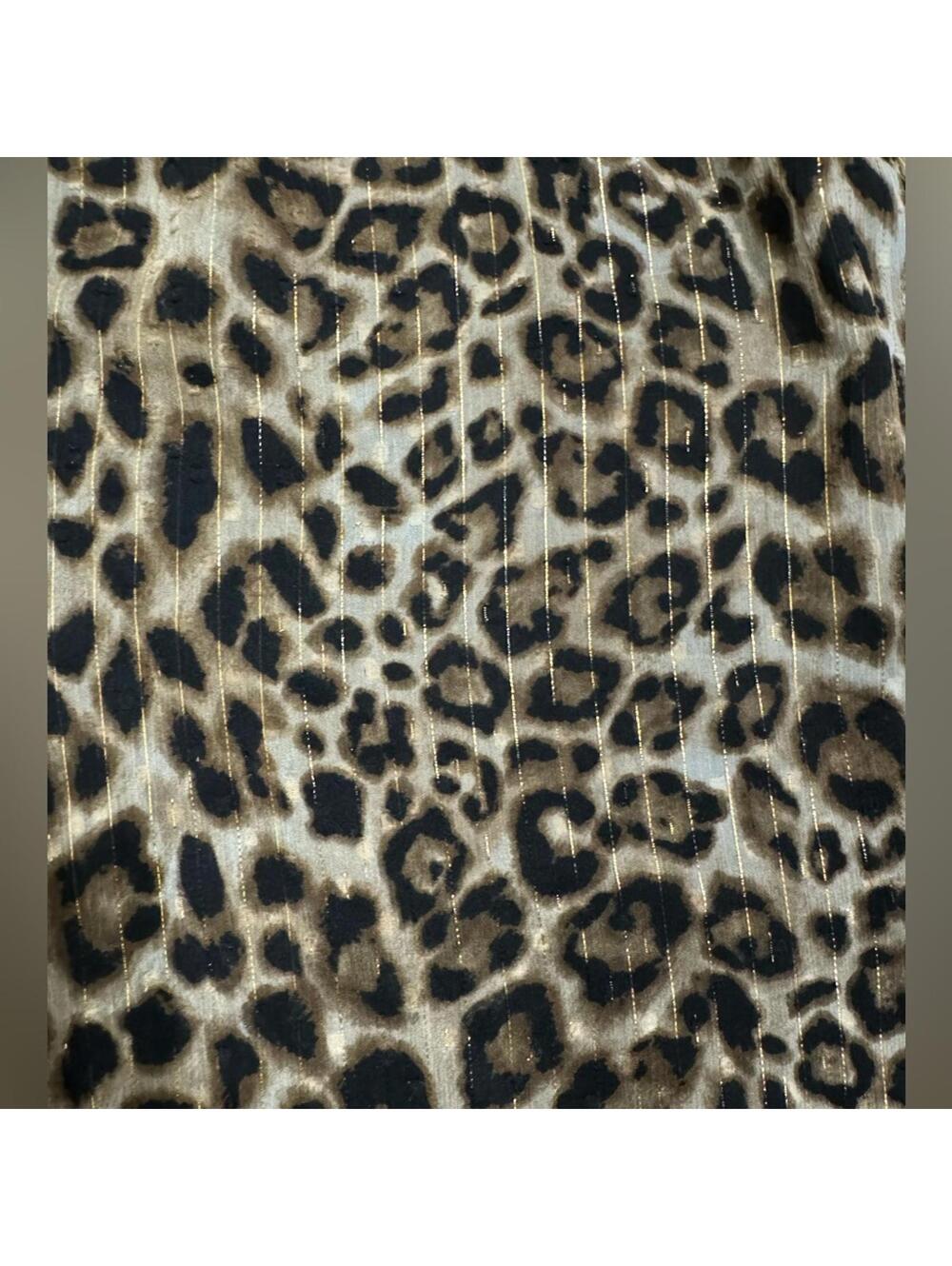 White House Black Market Brown Leopard Metallic V-neck Long Sleeve Dress- Size 6 - Picture 4 of 7